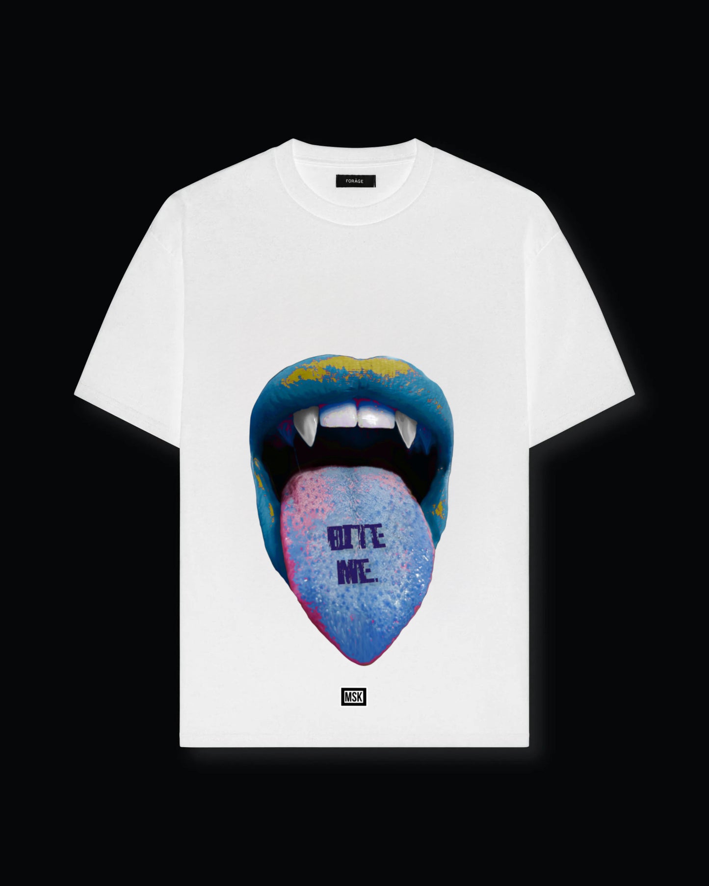 BITE ME. Oversized T-Shirt WHITE blue